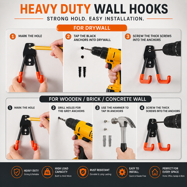 Heavy Duty Wall Hooks Pack of 2