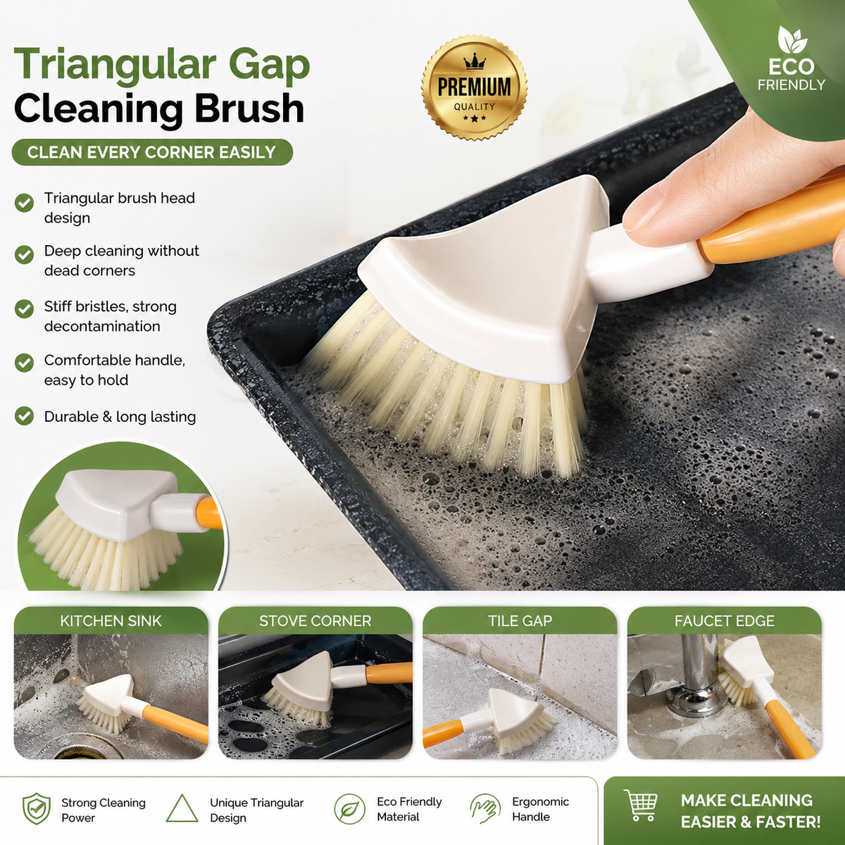 Foldable Triangular Gap Cleaning Brush with Soap Holder (Pack of 2)